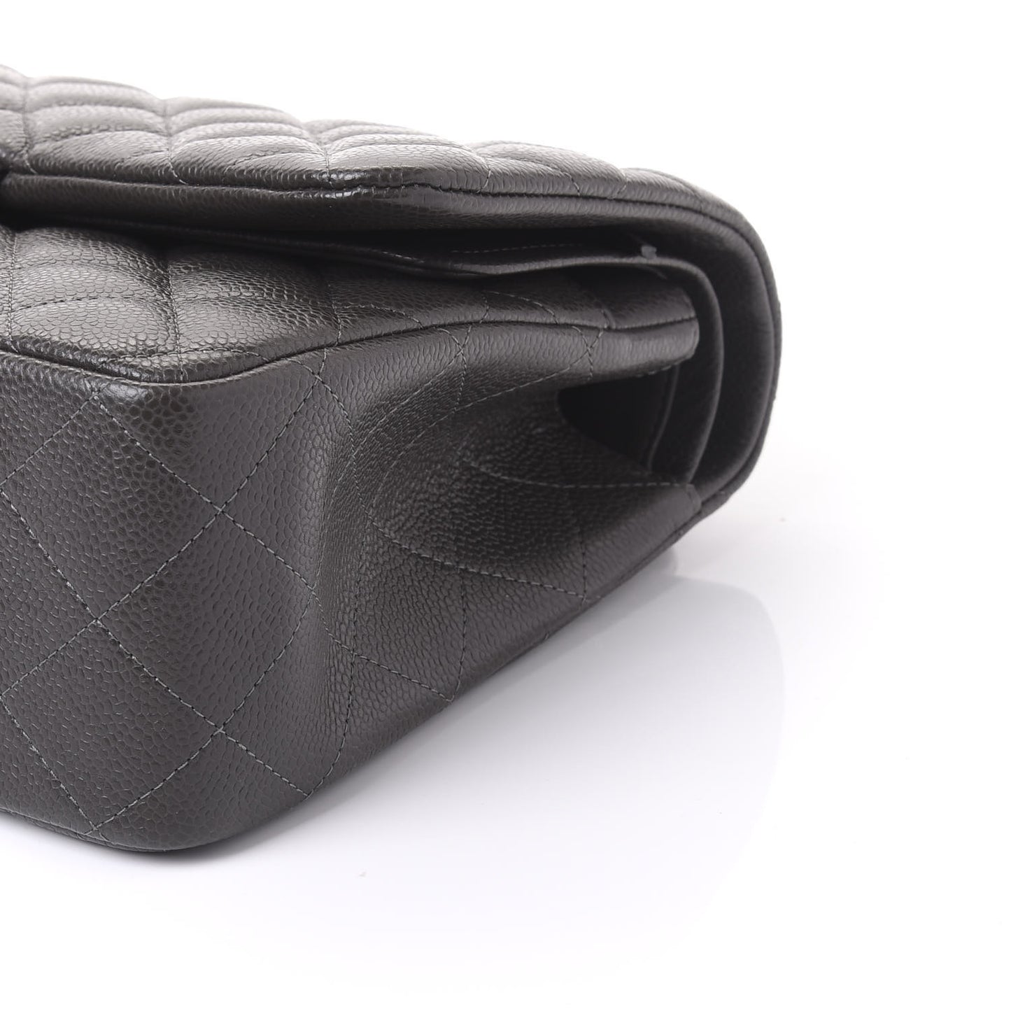 Caviar Quilted Jumbo Double Flap Dark Grey