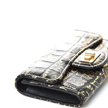 Chanel Calfskin Crocodile Embossed Graffiti Reissue Card Holder Wallet Black Gold 9 of 11