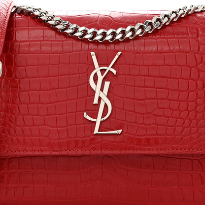 Saint Laurent Calfskin Crocodile Embossed Medium Monogram Sunset New Red 10 of 13