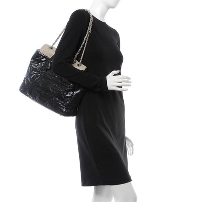 Chanel Glazed Calfskin Lambskin Portobello Tote Black Beige 2 of 9