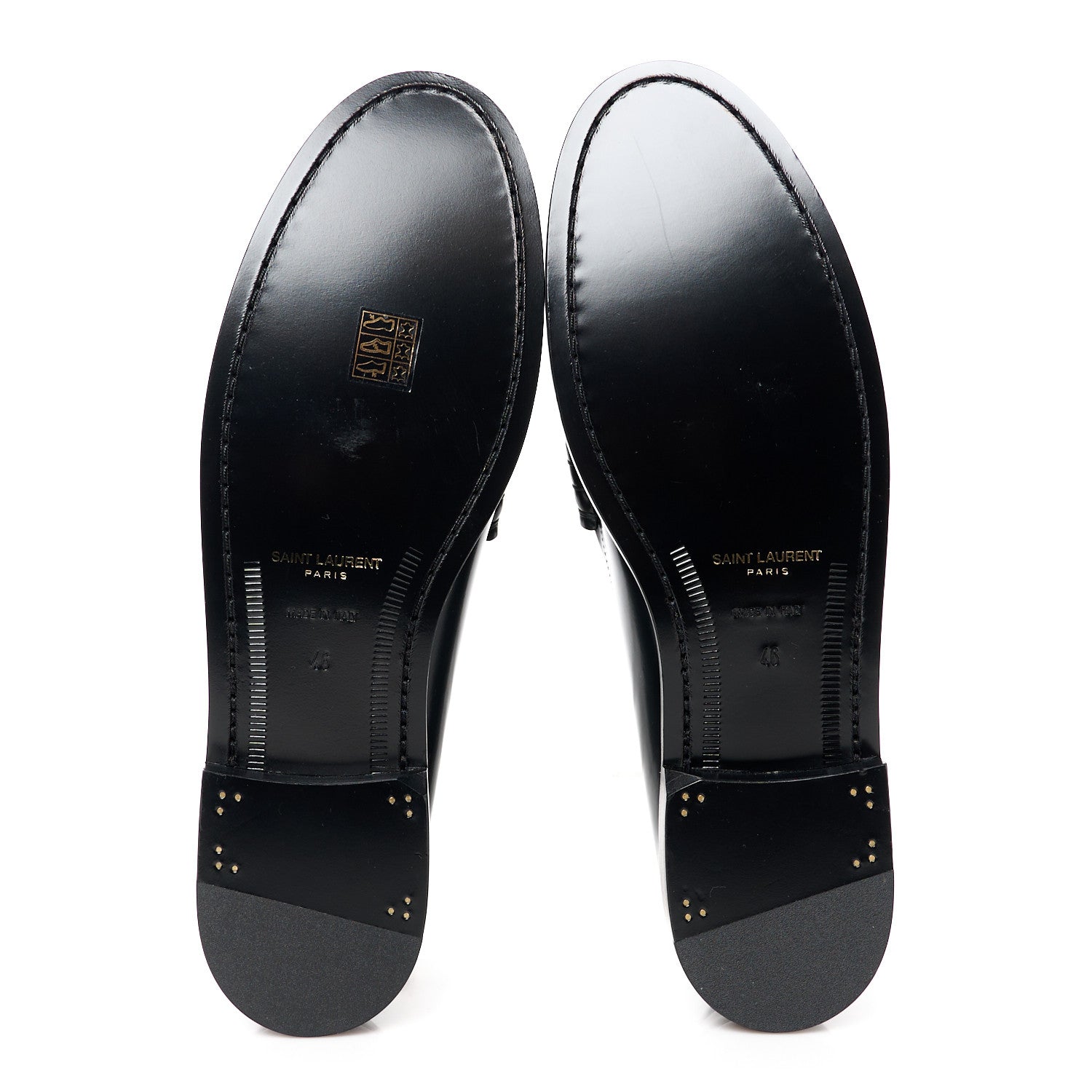 Saint Laurent Glazed Calfskin Penny Loafers 46 Black 5 of 9