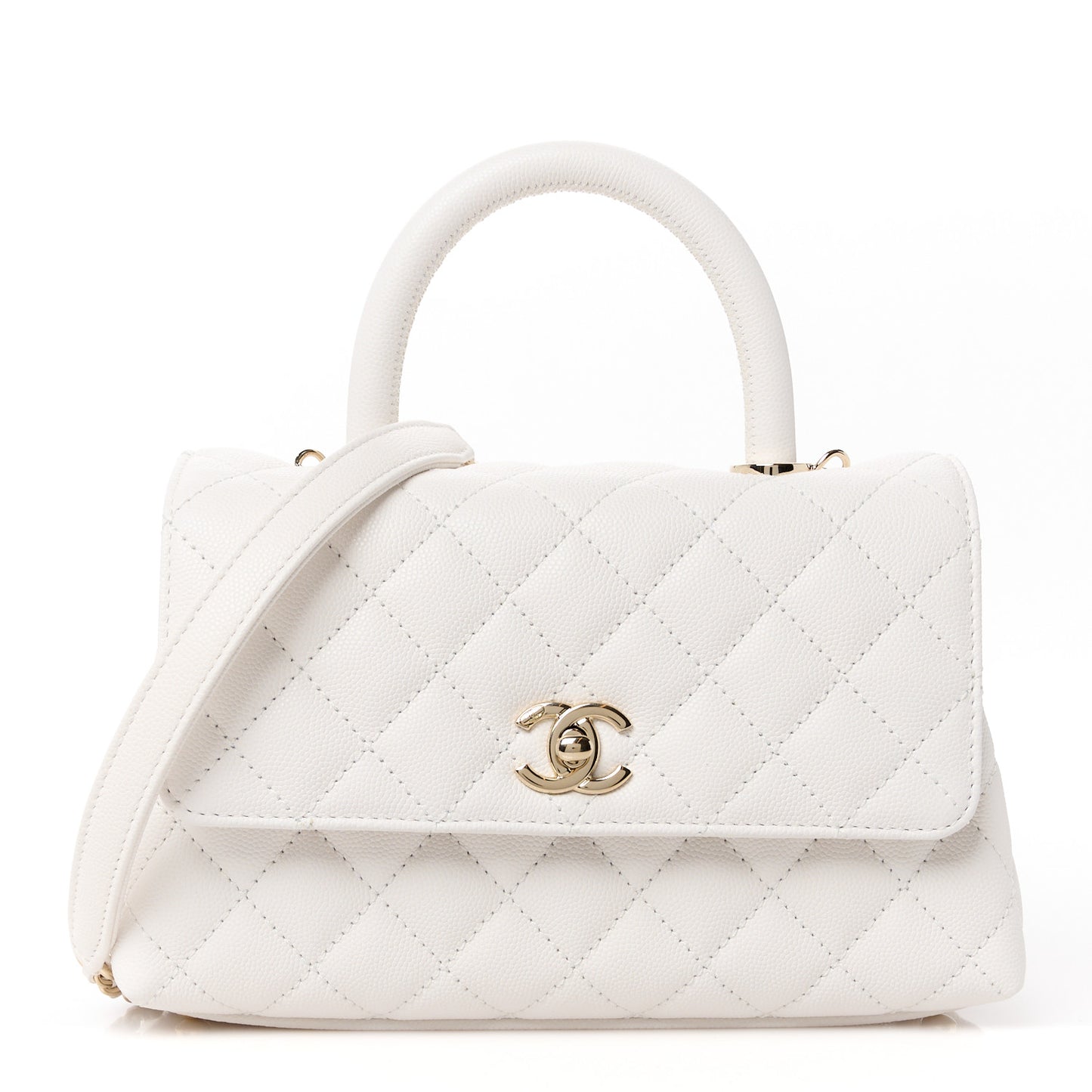 Caviar Quilted Mini Coco Handle Flap White