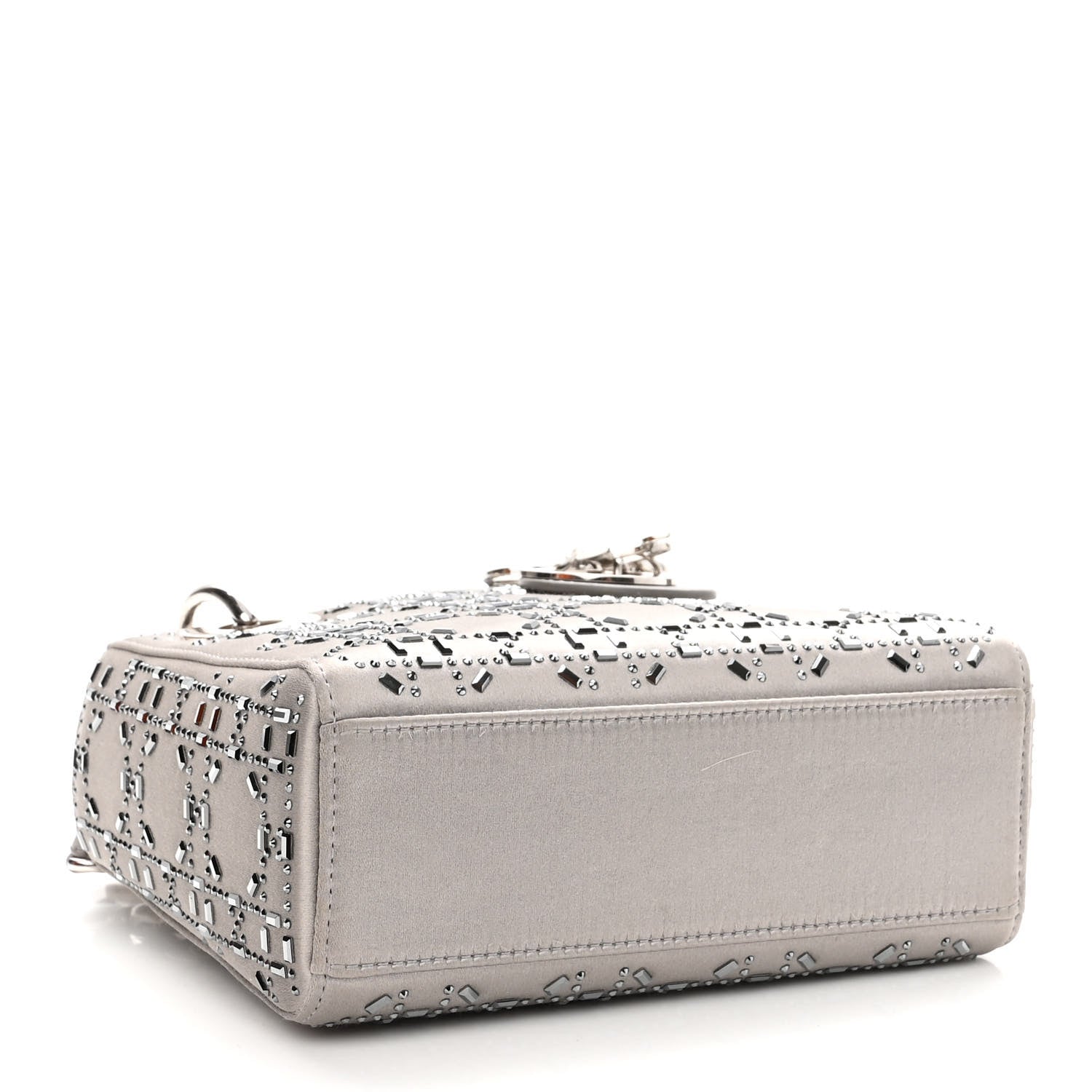 Christian Dior Satin Crystal Cannage Mini Lady Dior Gray 4 of 9