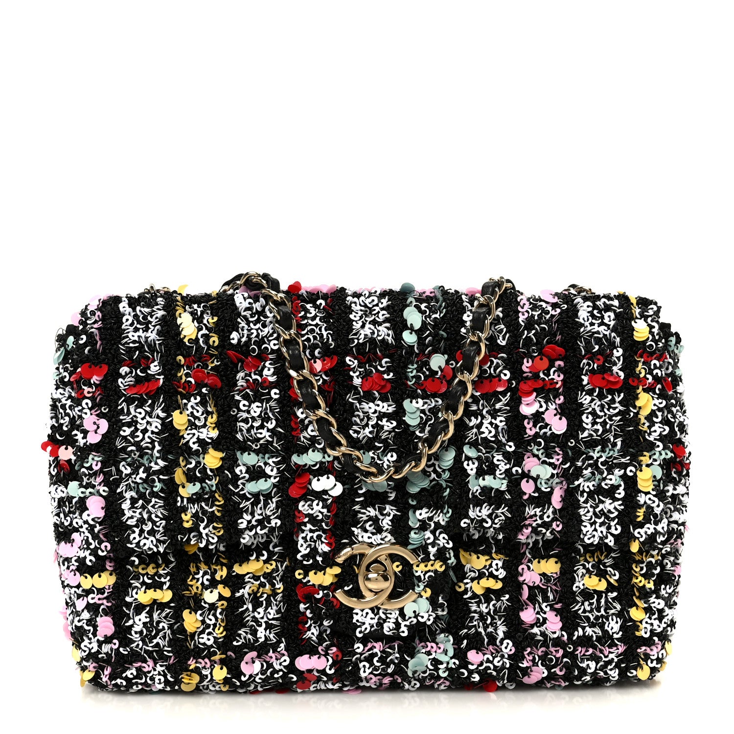Chanel Tweed Sequin Small Single Flap Black Red Multicolor 1 of 11