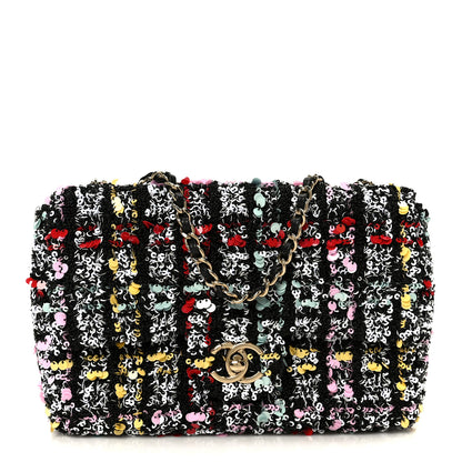 Chanel Tweed Sequin Small Single Flap Black Red Multicolor 1 of 11