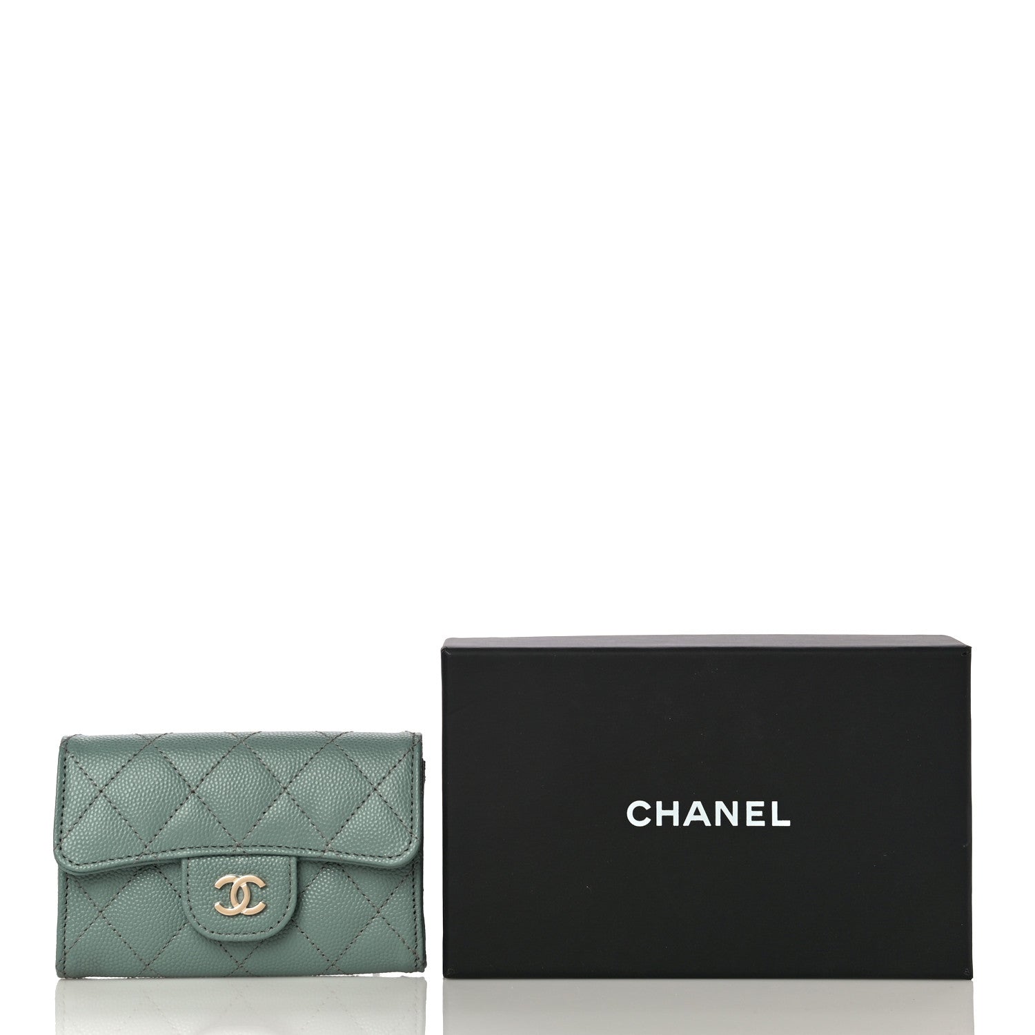 Chanel Caviar Quilted Flap Card Holder Wallet Green 12 of 12