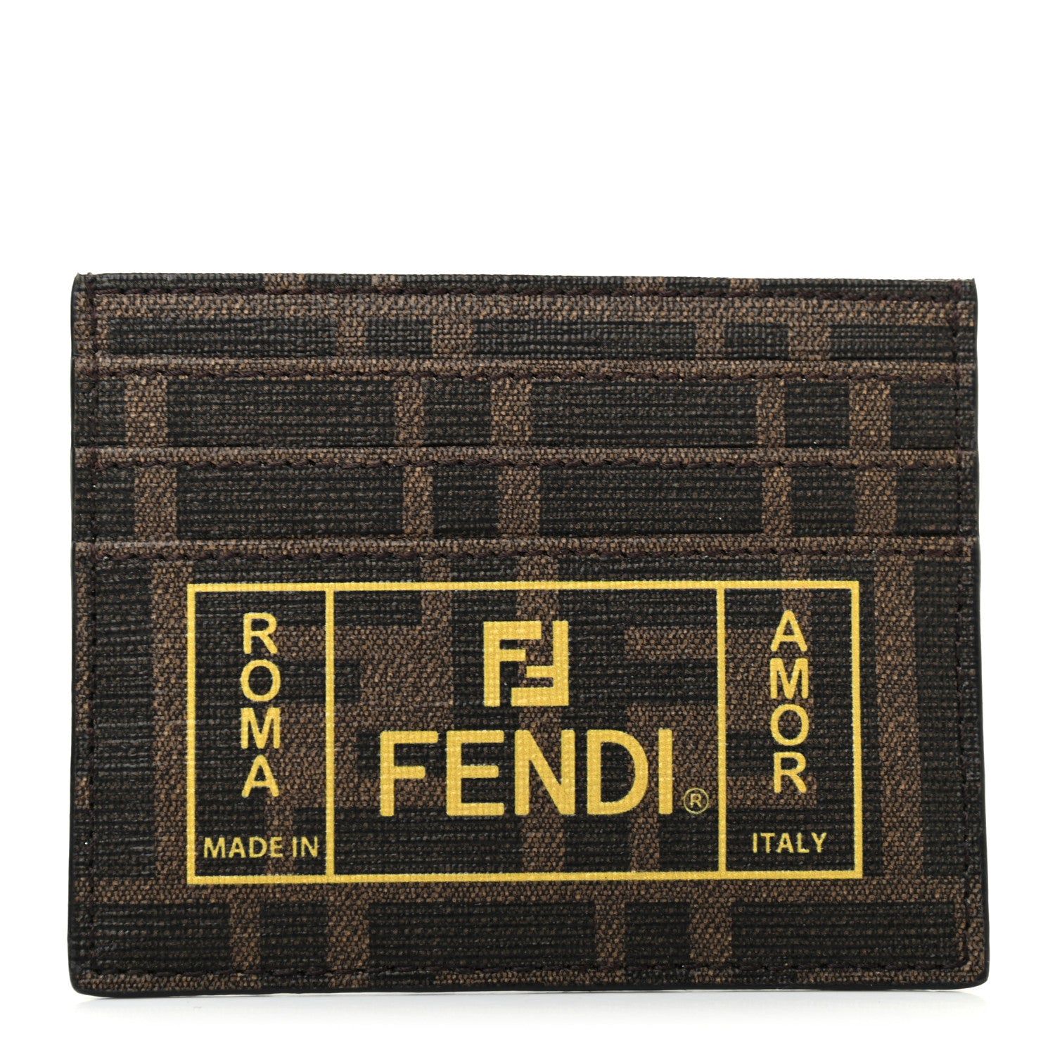 Fendi Glazed Fabric FF 1974 Roma Amor Card Holder Tobacco Limone 1 of 7