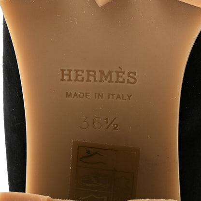 Hermes Suede Goatskin Woolskin Flore 60 Mules 36.5 Black Camel 9 of 10