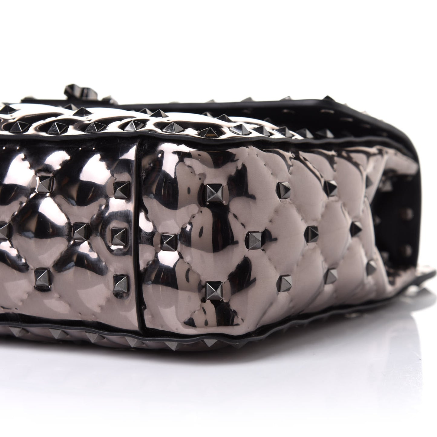 Metallic Patent Medium Rockstud Spike Shoulder Bag Rutenio
