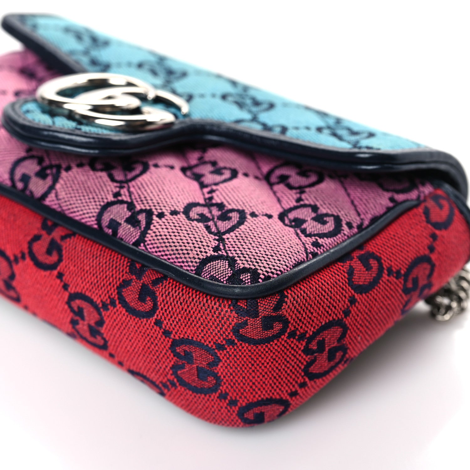 Gucci Monogram Multicolor Matelasse Diagonal Super Mini GG Marmont Shoulder Bag Light Blue Pink Blue Green Red 9 of 9