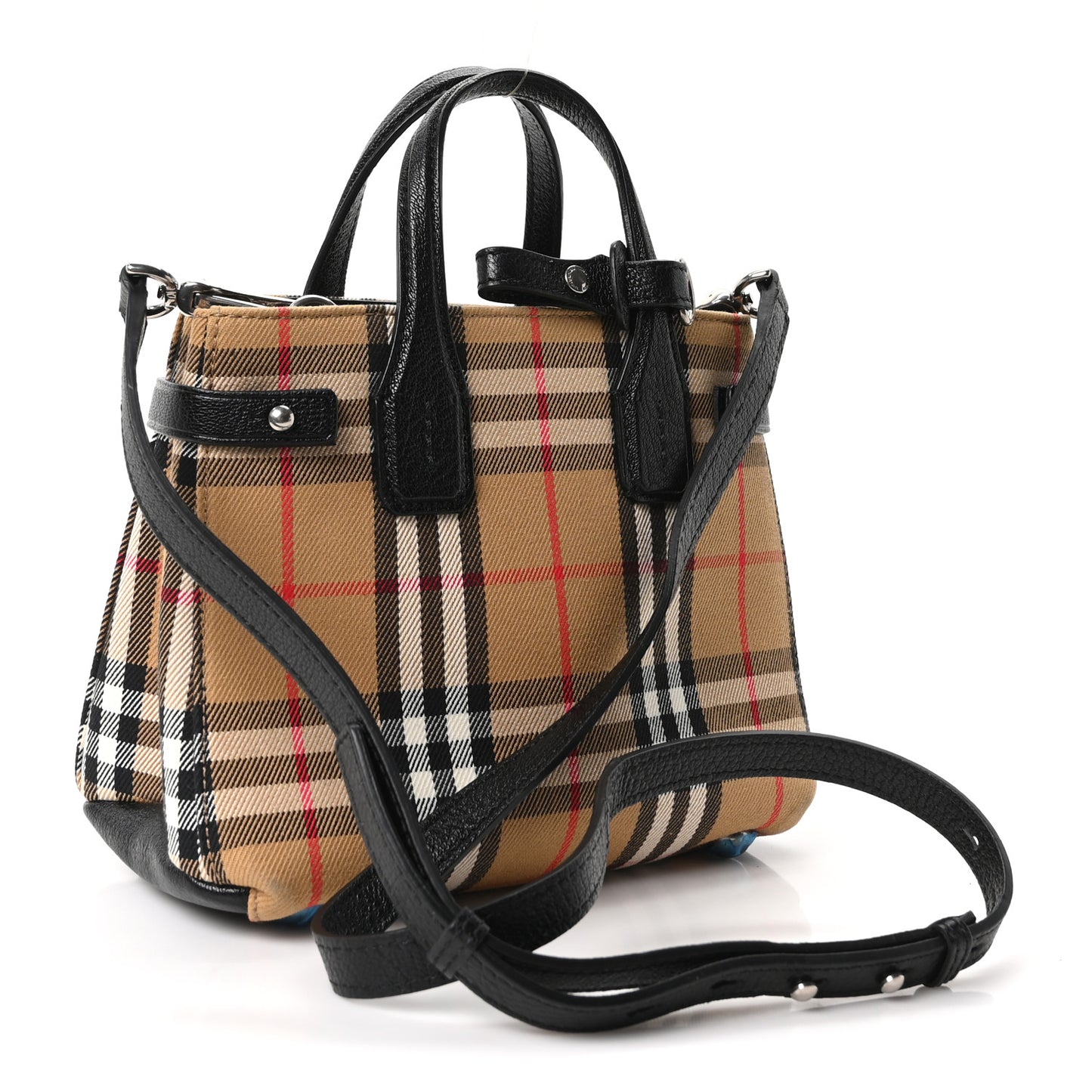 Goatskin Vintage Check Small Banner Tote Black