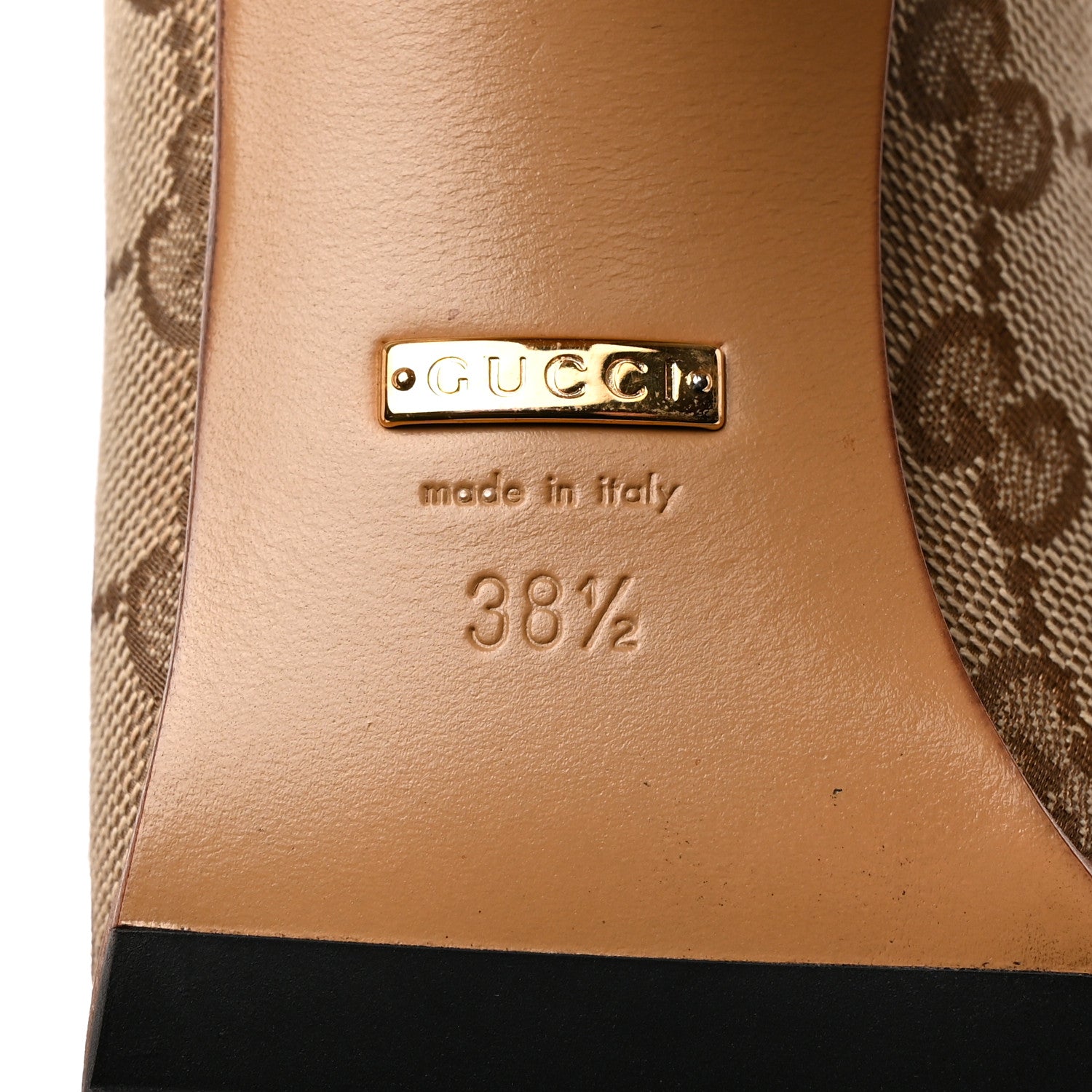 Gucci Monogram Malaga Kid Lisa Mid Heel Boots 38.5 Beige Ebony 6 of 13