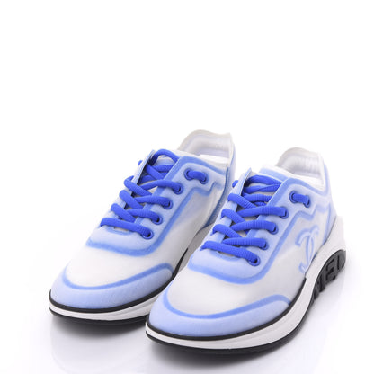 Chanel Calfskin Mesh Lyrca Womens Logo Sneakers 37.5 White Blue 3 of 8