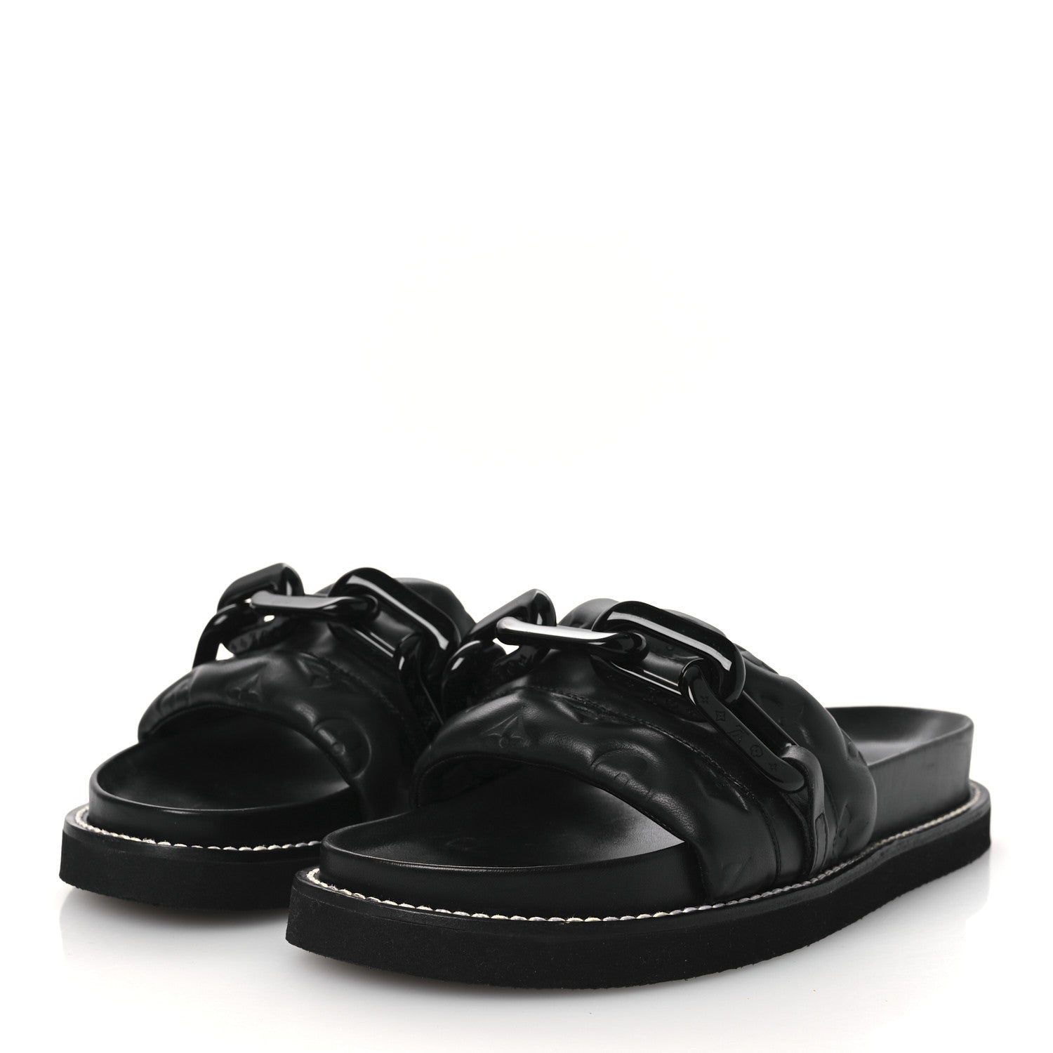Louis Vuitton Calfskin Embossed Monogram Sunset Flat Comfort Mule 38.5 Black 4 of 11