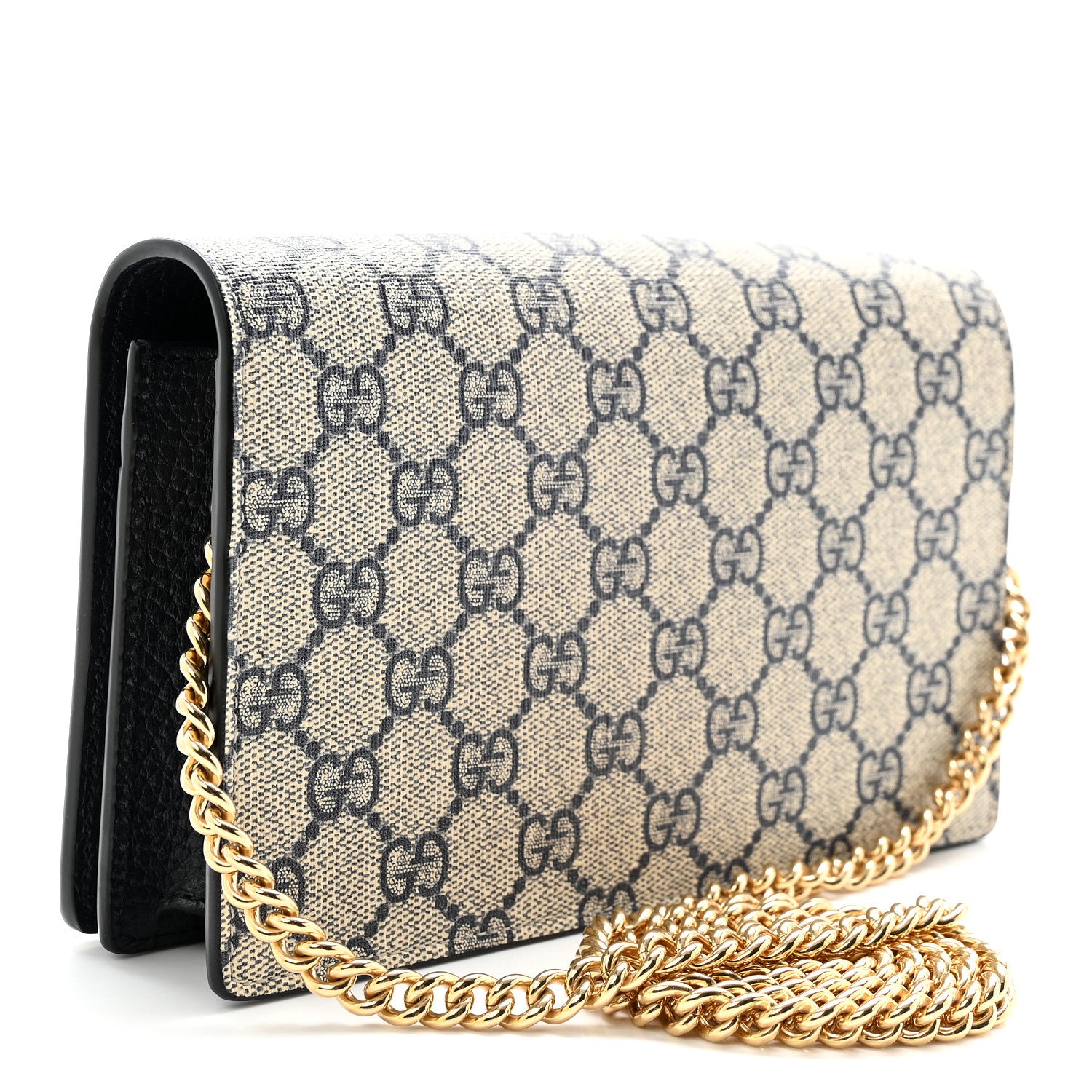 Gucci GG Supreme Monogram Textured Dollar Calfskin Mini GG Marmont Chain Wallet Beige Blue 3 of 9