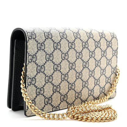 Gucci GG Supreme Monogram Textured Dollar Calfskin Mini GG Marmont Chain Wallet Beige Blue 3 of 9