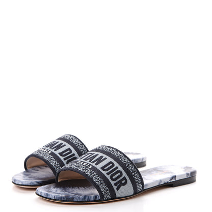 Christian Dior Canvas Tie and Dior Embroidered Dway Flat Slide Sandals 37.5 Denim 3 of 10
