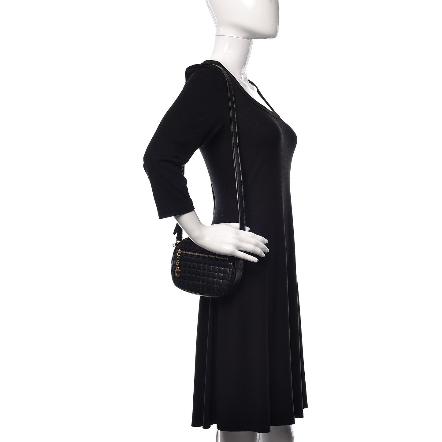 Calfskin Quilted Small C Charm Bag Black