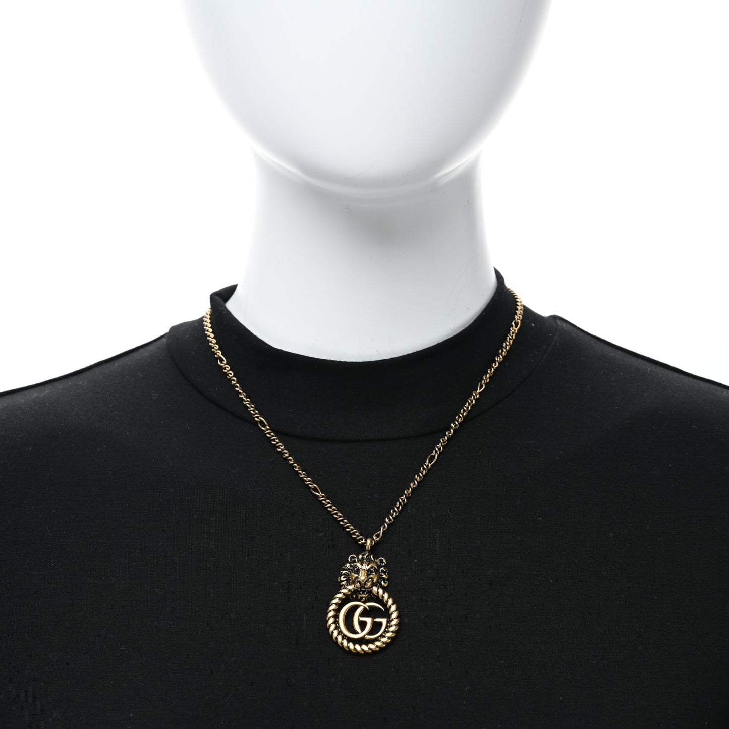 Metal Lion Head GG Necklace Aged Gold