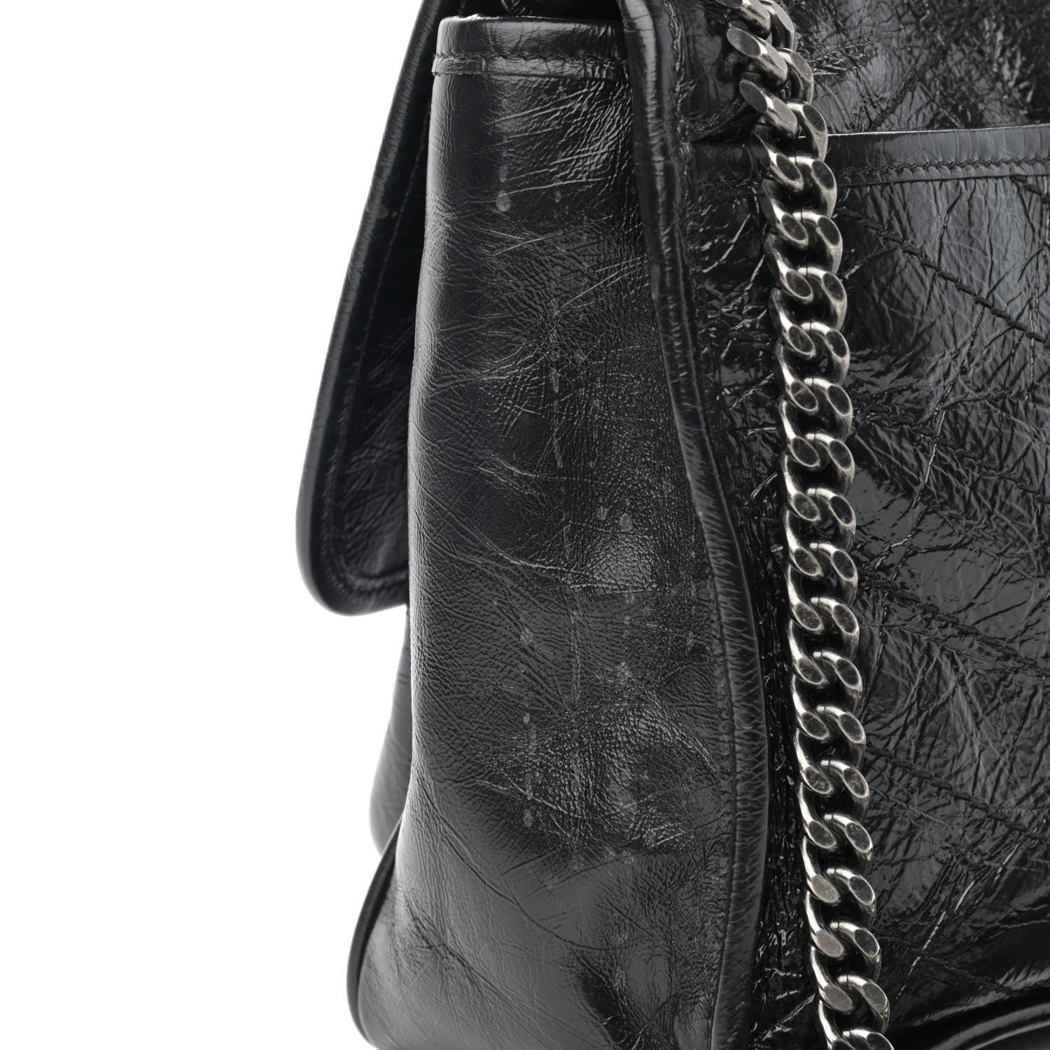 Saint Laurent Crinkled Calfskin Matelasse Monogram Medium Niki Chain Satchel Black 11 of 13