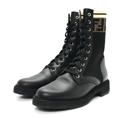 Fendi Calfskin Stretch Fabric Rockoko Biker Boots 38.5 Tobacco Black Marino 4 of 9