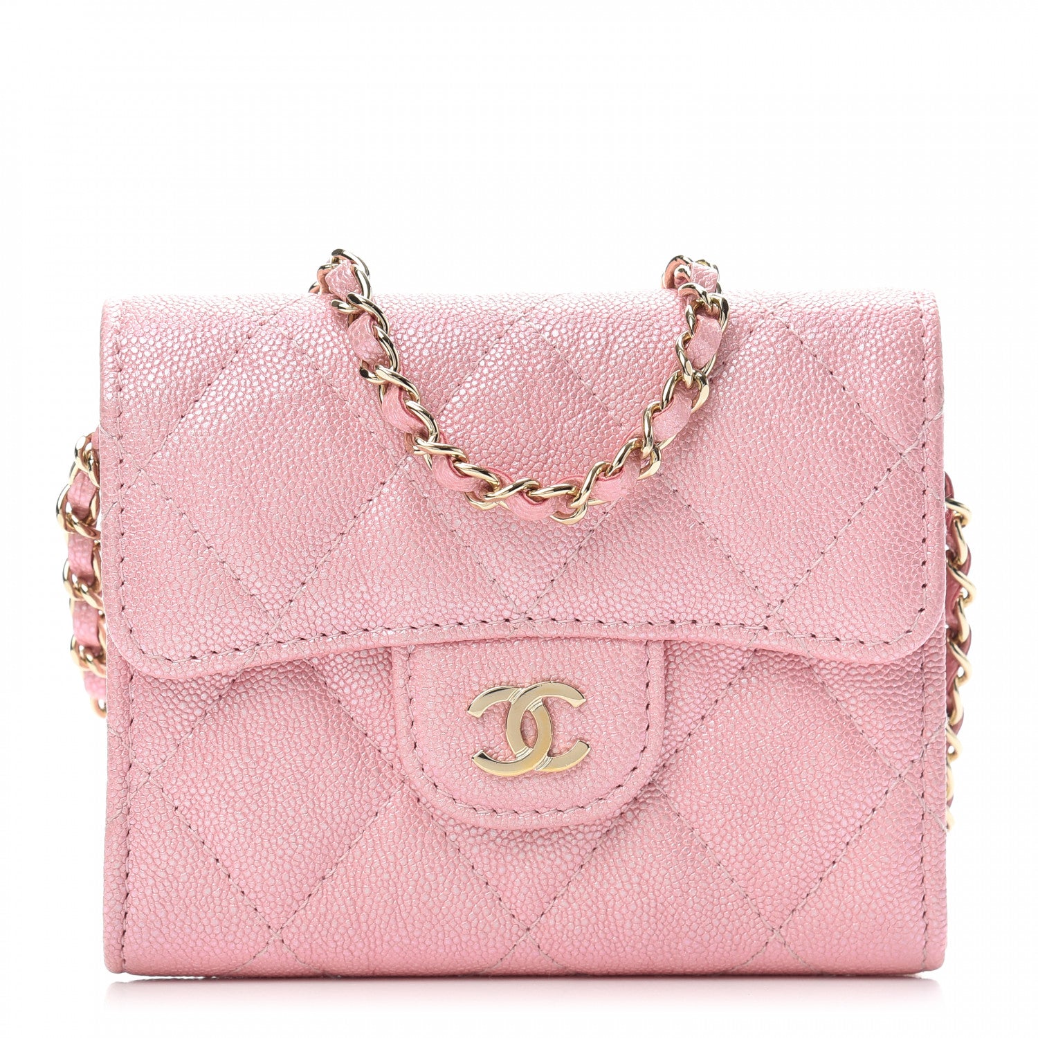 Chanel Iridescent Caviar Quilted Flap Card Holder On Chain Pink 1 of 10