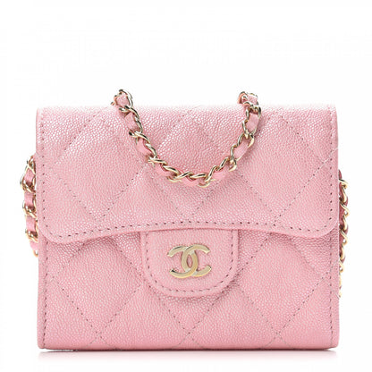 Chanel Iridescent Caviar Quilted Flap Card Holder On Chain Pink 1 of 10