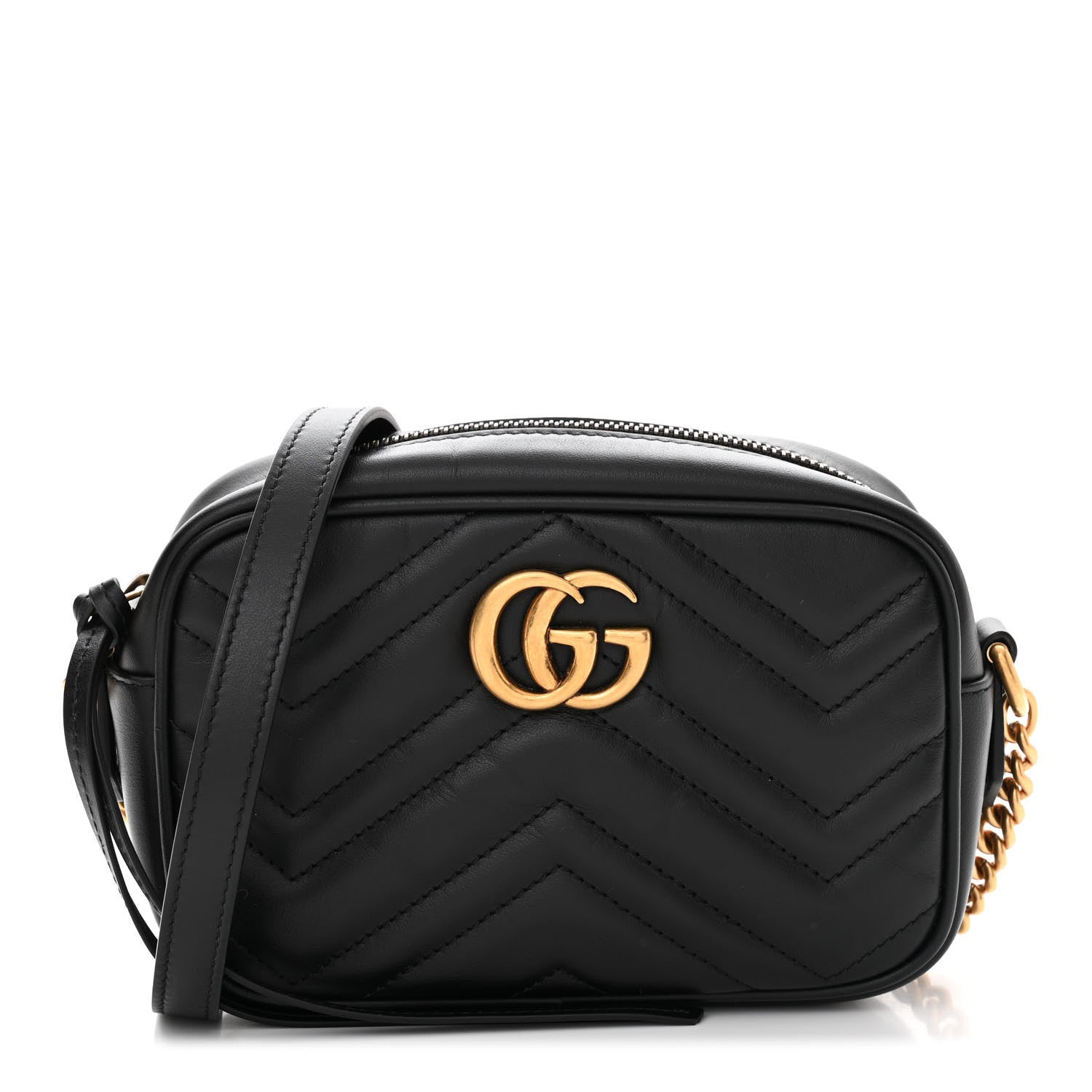 Gucci Calfskin Matelasse Mini GG Marmont Chain Shoulder Bag Black 1 of 13