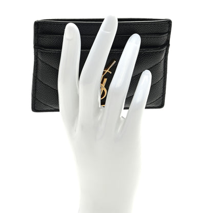 Saint Laurent Grain De Poudre Matelasse Chevron Monogram Credit Card Case Black 2 of 8