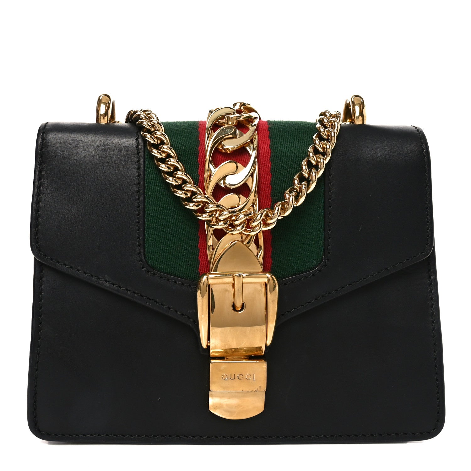 Gucci Calfskin Mini Sylvie Chain Shoulder Bag Black 1 of 11
