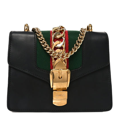 Gucci Calfskin Mini Sylvie Chain Shoulder Bag Black 1 of 11