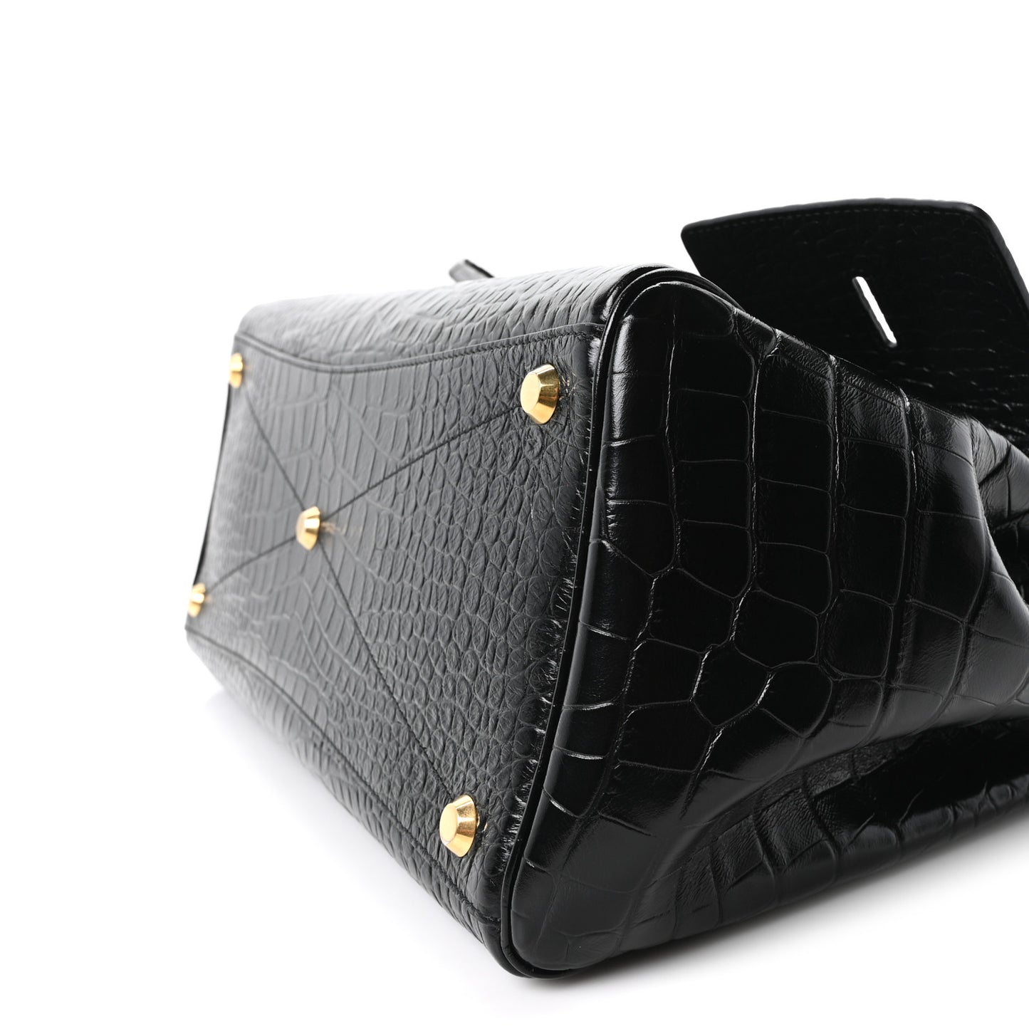 Crocodile Embossed Calfskin Medium Bel Air Carry All Bag Black