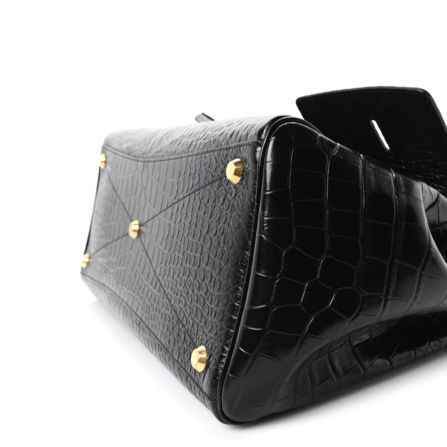 Balenciaga Crocodile Embossed Calfskin Medium Bel Air Carry All Bag Black 9 of 9
