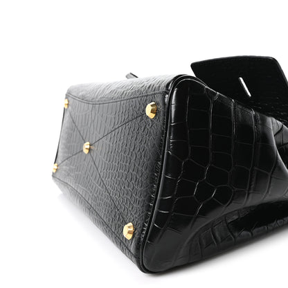 Balenciaga Crocodile Embossed Calfskin Medium Bel Air Carry All Bag Black 9 of 9