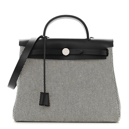 Hermes Vache Hunter Criss Viking Herbag Zip Retourne 31 PM Ecru Black 1 of 12