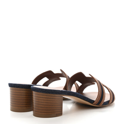 Hermes Calfskin Denim Oasis Sandals 35.5 Bleu Brut Gold 4 of 9