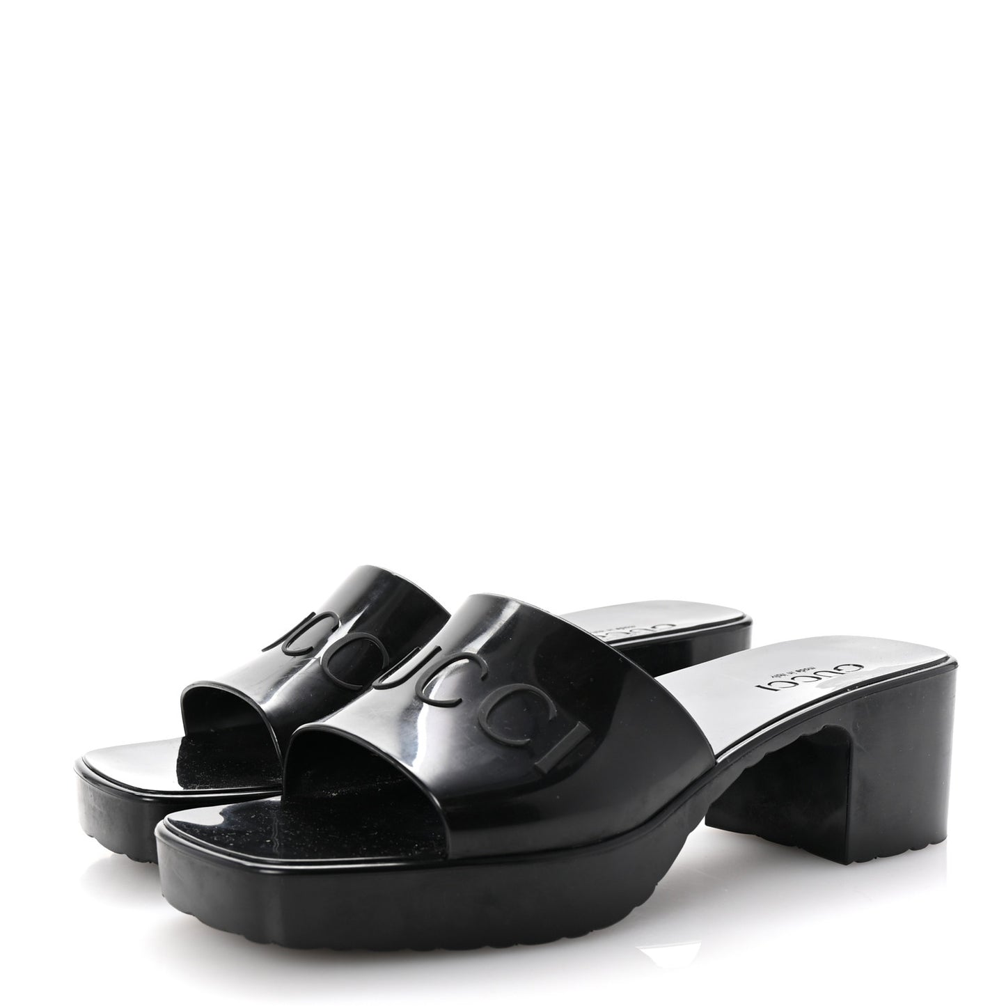 Rubber Gucci Logo Womens Platform 20/60mm Slide Sandals 39 Black