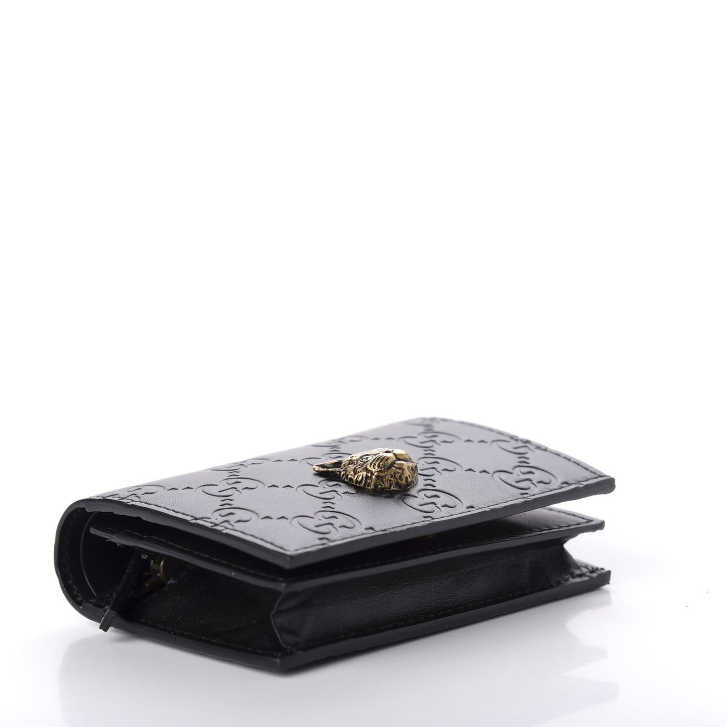 Guccissima Signature Crystal Cat Card Case Wallet Black