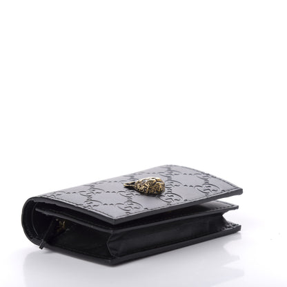 Gucci Guccissima Signature Crystal Cat Card Case Wallet Black 4 of 8