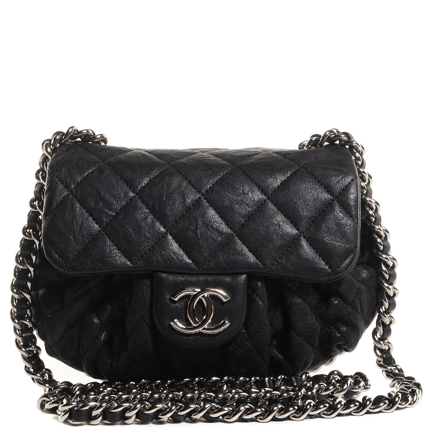 Crumpled Lambskin Mini Chain Around Messenger Black