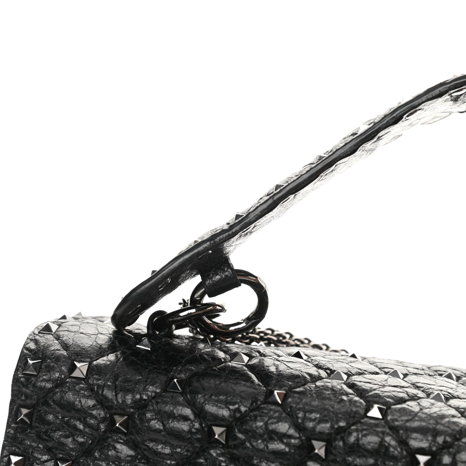 Valentino Garavani Craquele Nappa Large Rockstud Spike Shoulder Bag Black 12 of 15