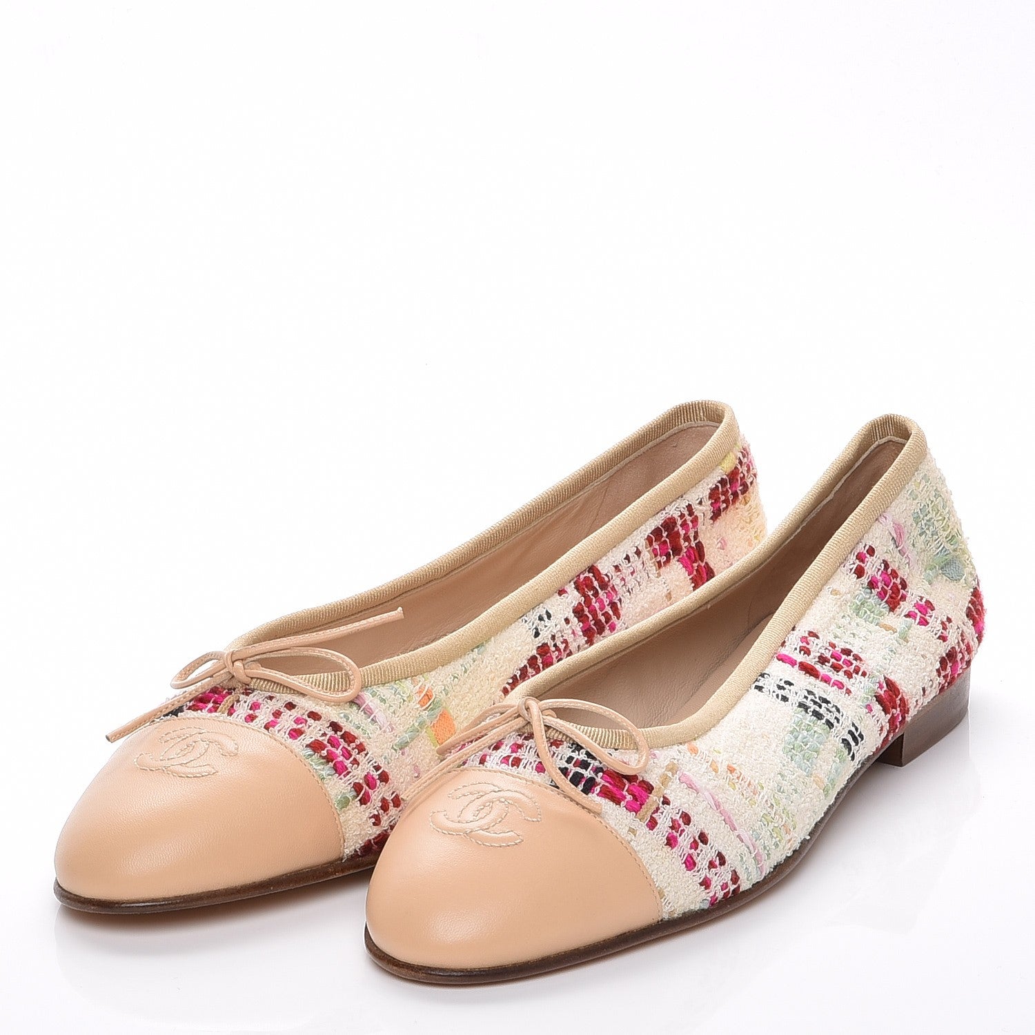 Chanel Tweed Calfskin Cap Toe Ballerina Flats 39.5 Beige Multicolor 3 of 7