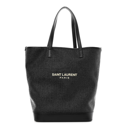 Saint Laurent Linen Canvas Teddy Shopping Bag Black 4 of 11