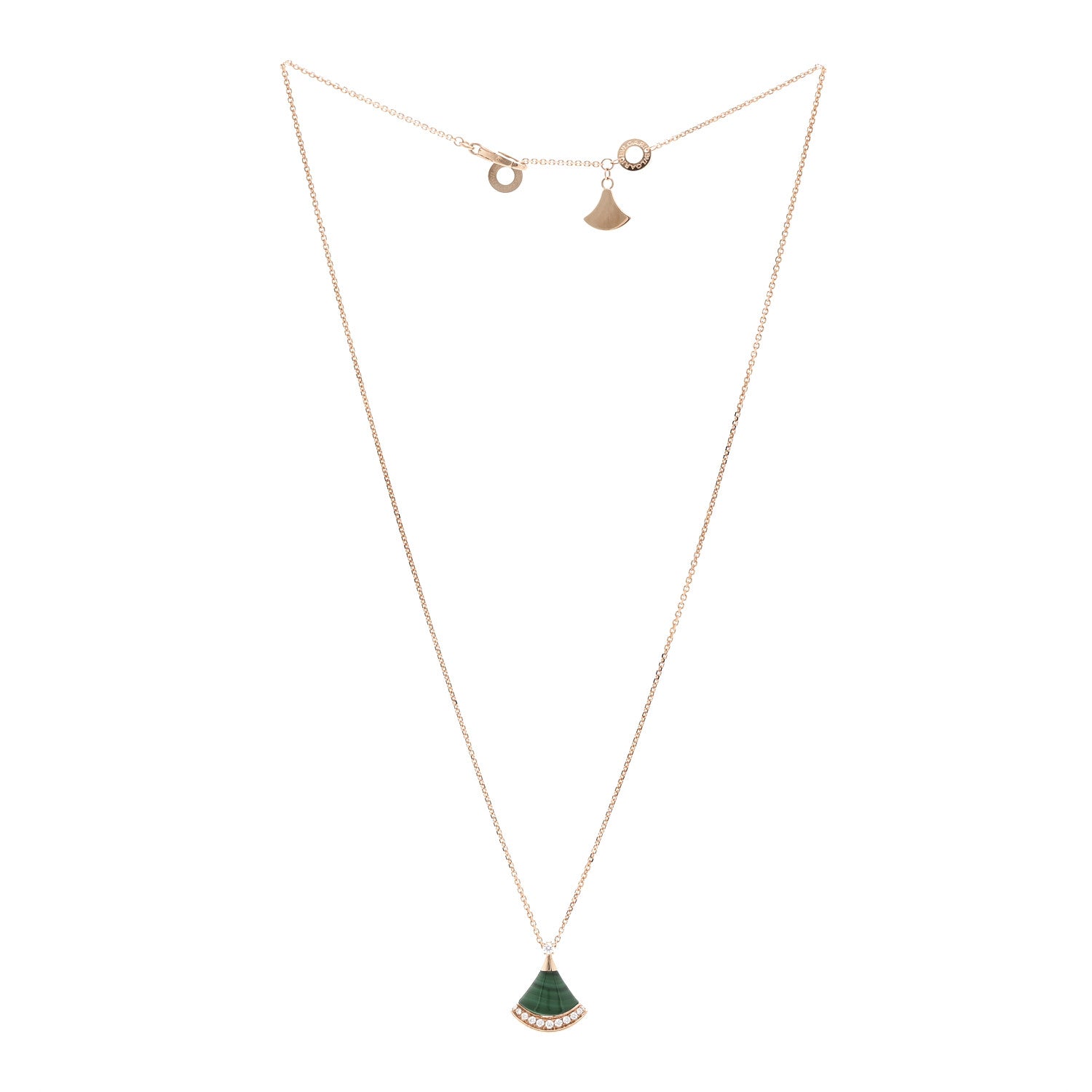 Bulgari 18K Rose Gold Diamond Malachite Divas' Dream Pave Pendant Necklace 3 of 5
