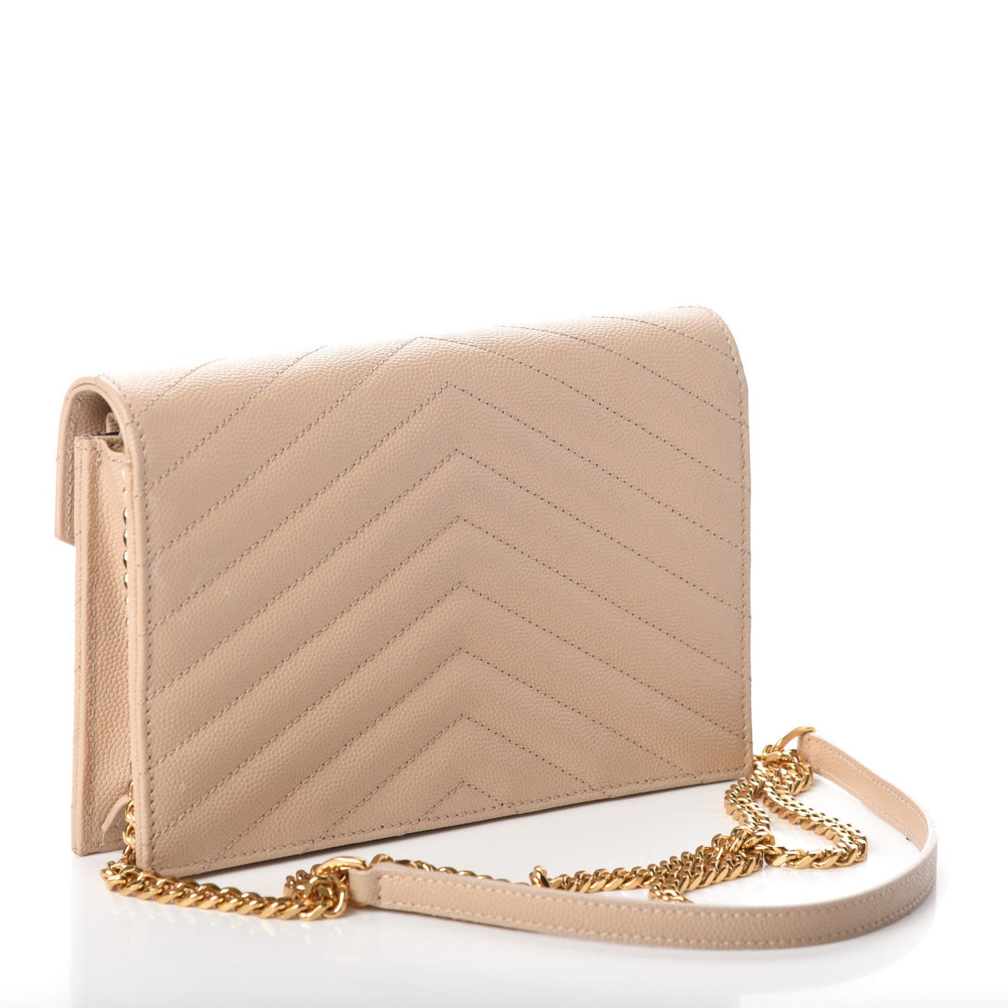 Grain De Poudre Matelasse Chevron Monogram Envelope Chain Wallet Nude Powder
