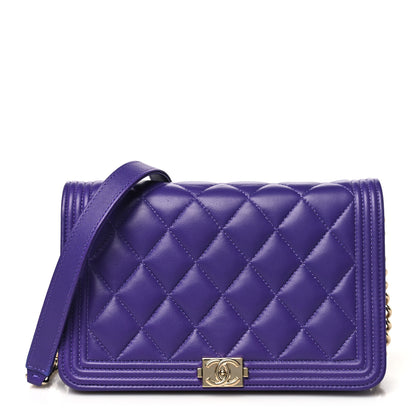 Chanel Lambskin Quilted Boy Wallet On Chain WOC Purple 1 of 12