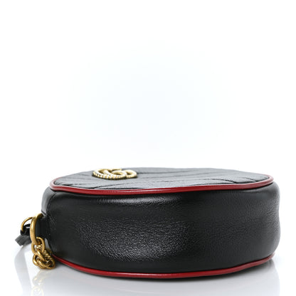 Gucci Vintage Effect Calfskin Matelasse Diagonal Mini Torchon GG Marmont Round Shoulder Bag Black Romantic Cherry 4 of 9