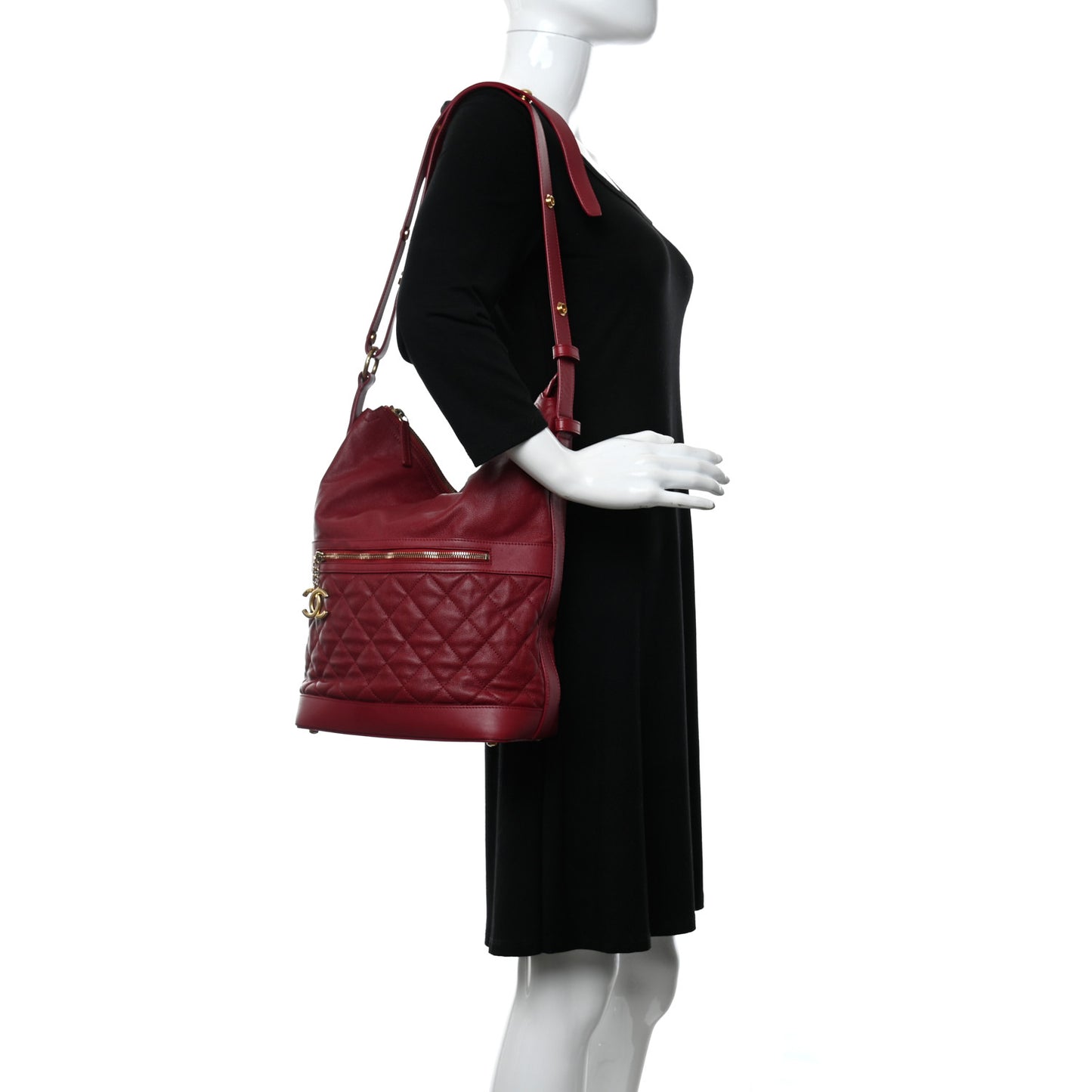 Caviar Lambskin Quilted Casual Style Hobo Red