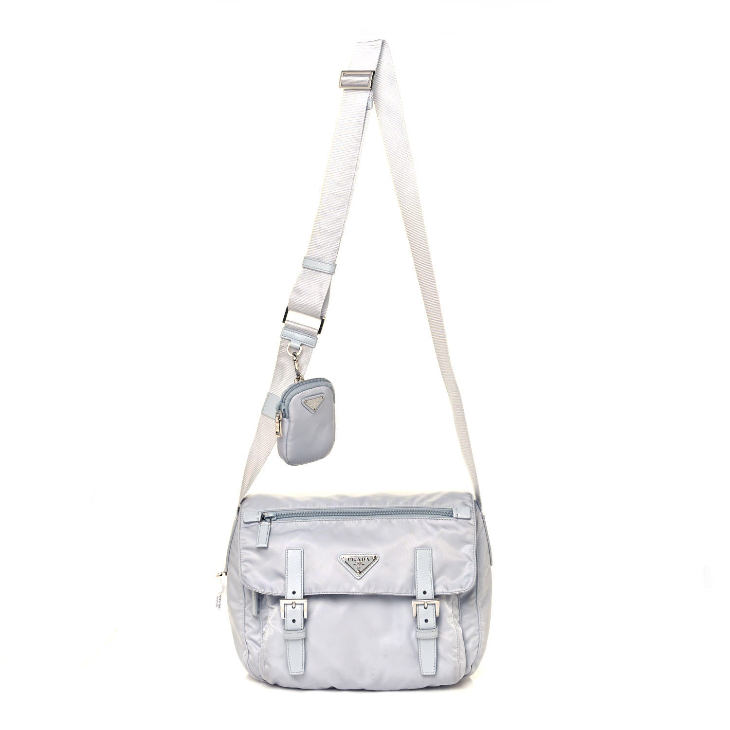 Prada Re-Nylon Vela Saffiano Pocket Double Buckle Messenger Shoulder Bag Fiordaliso 1 of 15