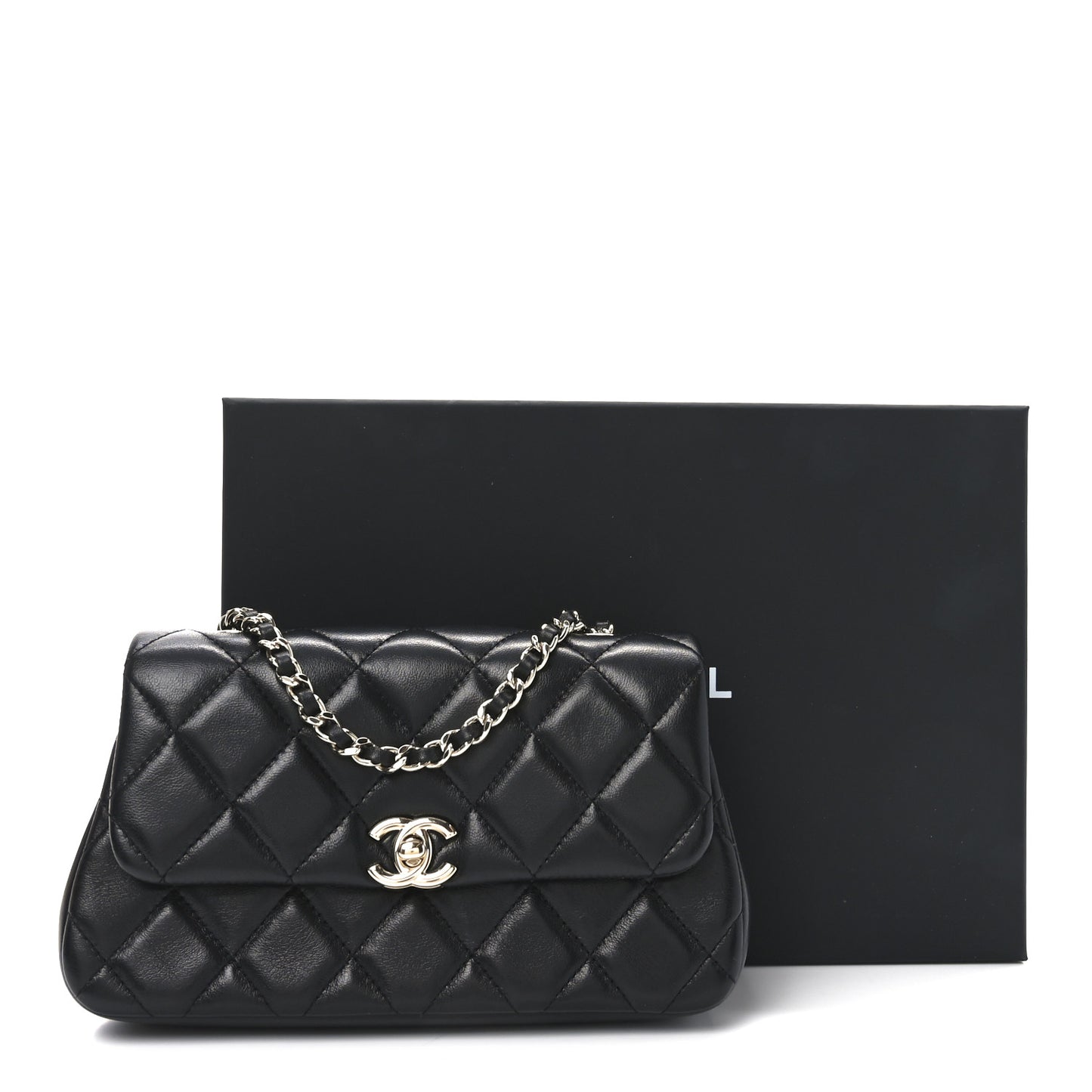 Lambskin Quilted Rectangular Phone Holder Clutch With Chain Black